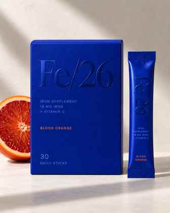 Fe/26 blood orange daily iron drink mix packaging